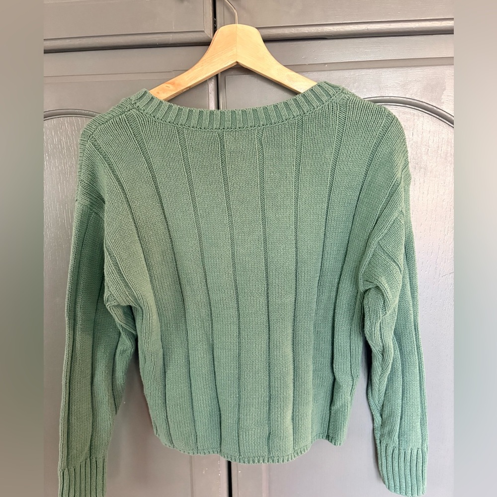 Aéropostale Ribbed V Neck Sweater Bundle XS/S Green & Cream Cropped Knit - Picture 5 of 8